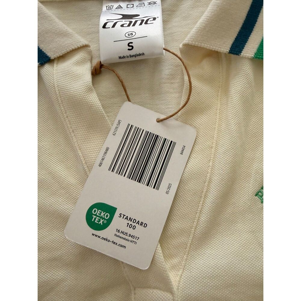 NWT Crane Pickleball Sport Club Polo Cream Striped Collar Tenniscore S - Picture 4 of 5